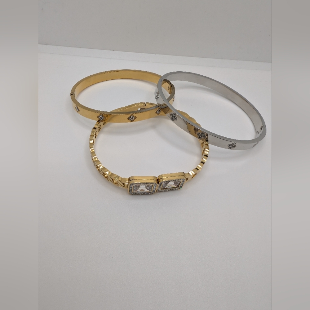 Elegant Gold and Silver Bangle Set. 3 Bangles Stainless Steel.